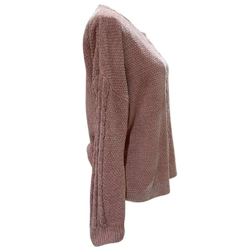 Pink Rose Chenile Sweater Women Soft Velvet Crew Neck Pullover Blush Pink Sz L - Picture 5 of 9